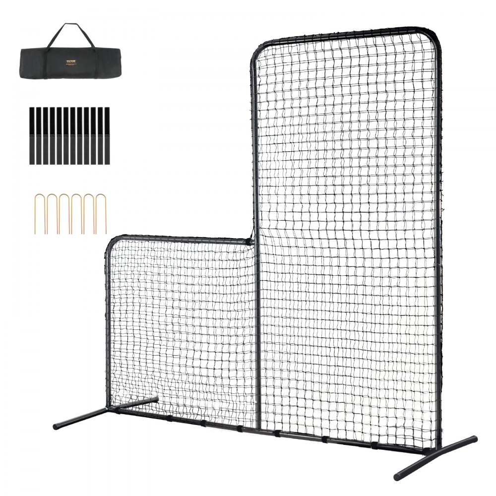 VEVOR L Screen Baseball for Batting Cage, 7x7 ft Baseball Softball Safety Screen, Body Protector Portable Batting Screen with Carry Bag & Ground Stakes, Heavy Duty Pitching Net for Pitchers Protection - TSBHWLXZX77YMU675V0