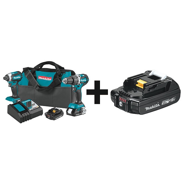 Makita Cordless Combination Kit, 2 Tools, 18V DC - XT269R + BL1820B