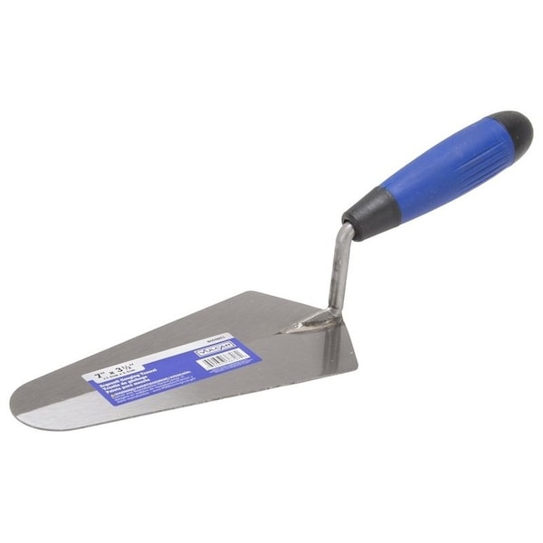 Vulcan Gauging Trowel, 7 in L Blade, 3.5 in W Blade, Curved End, Ergonomic Handle, Plastic Handle - 36707