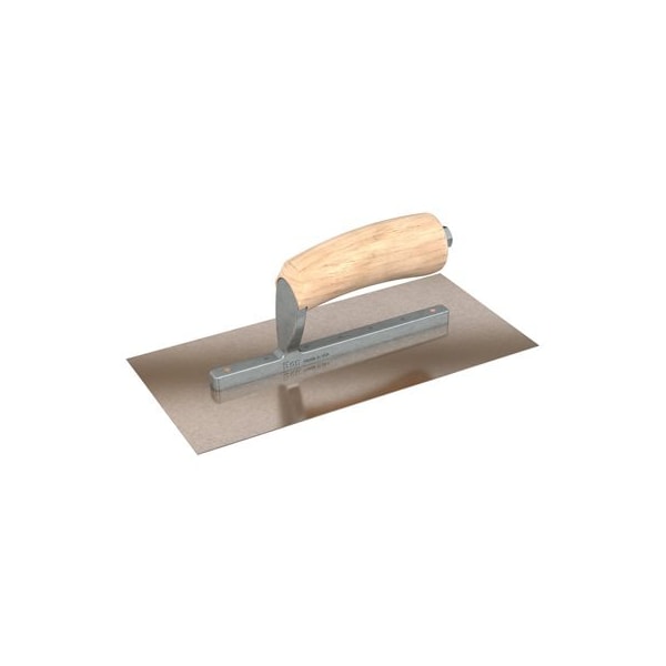 Bon Tool Golden Stainless Steel Finishing Trowel - Square End - 11" x 4-1/2" with Camel Wood Back Handle - 66-115
