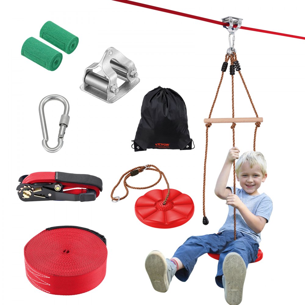 VEVOR Zipline Kit for Kids and Adult, 65 ft Zip Line Kits Up to 500 lb, Backyard Outdoor Quick Setup Zipline, Playground Entertainment with Zipline, Nylon Safety Harness, Seat, and Handlebar - SSHSTJ65YCNL00VV5V0