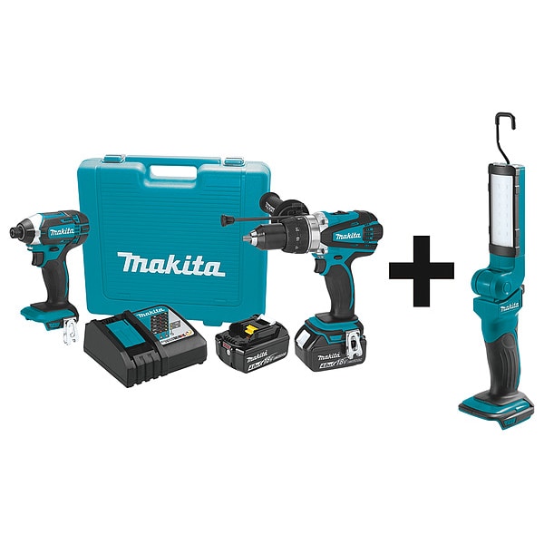 Makita Cordless Combination Kit, 3 Tools, 18V DC, Includes Batteries, Charger & Bag - XT263M + DML801