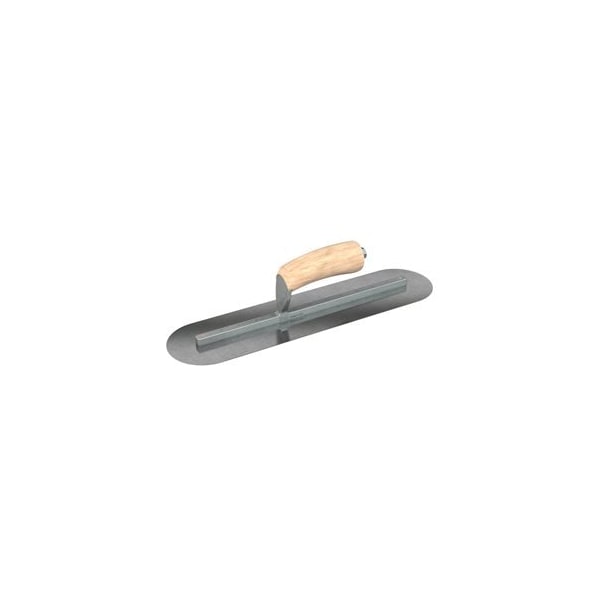 Steel City Trowels By Bon Finish Trowel, Round, Carbon Steel, 14 X 4, Wood, Long Shank - 66-193