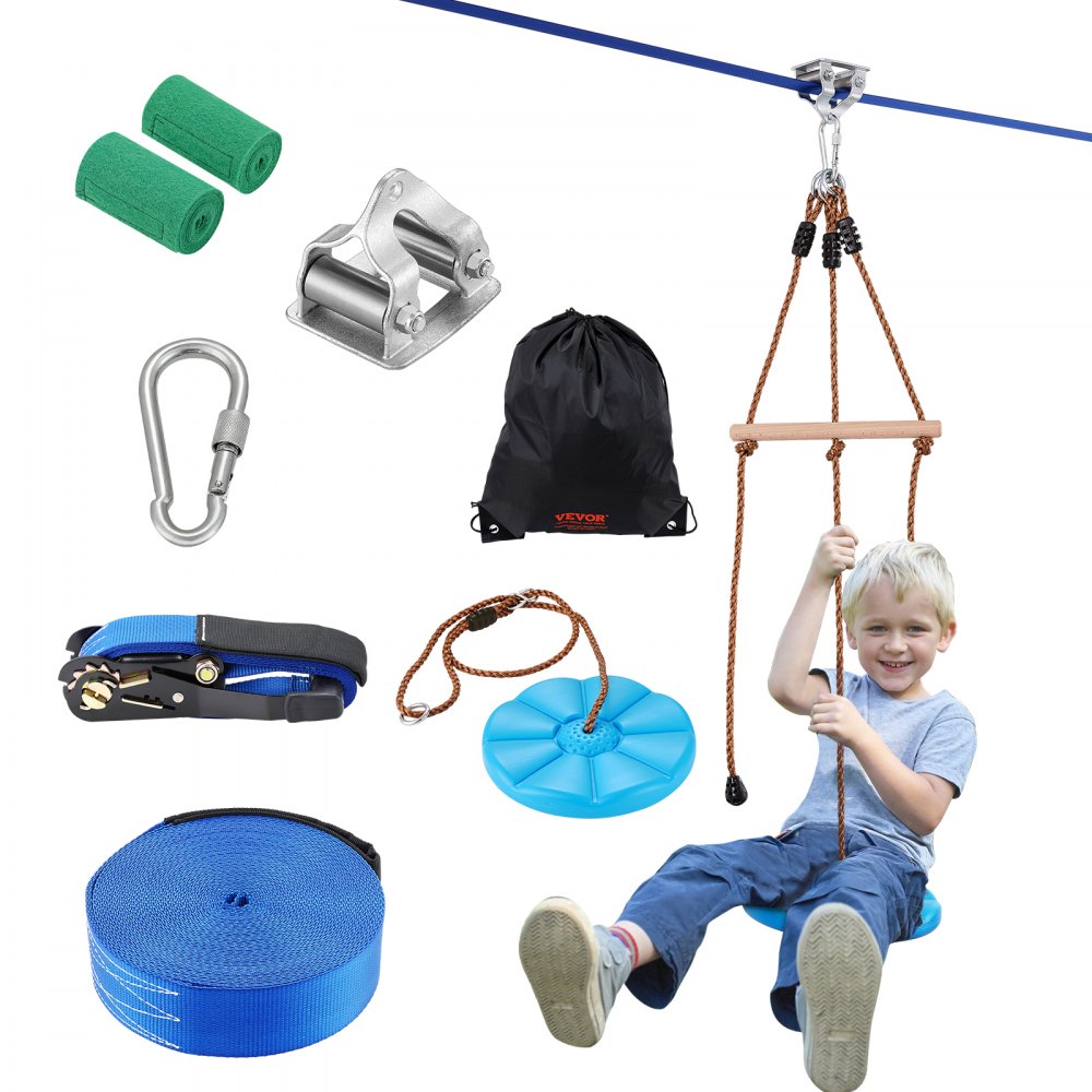 VEVOR 52 ft Zip Line Kit for Kids Adult Trolley Slackers Zipline Up to 500 lb - SSHSTJ52YCNLKBC04V0