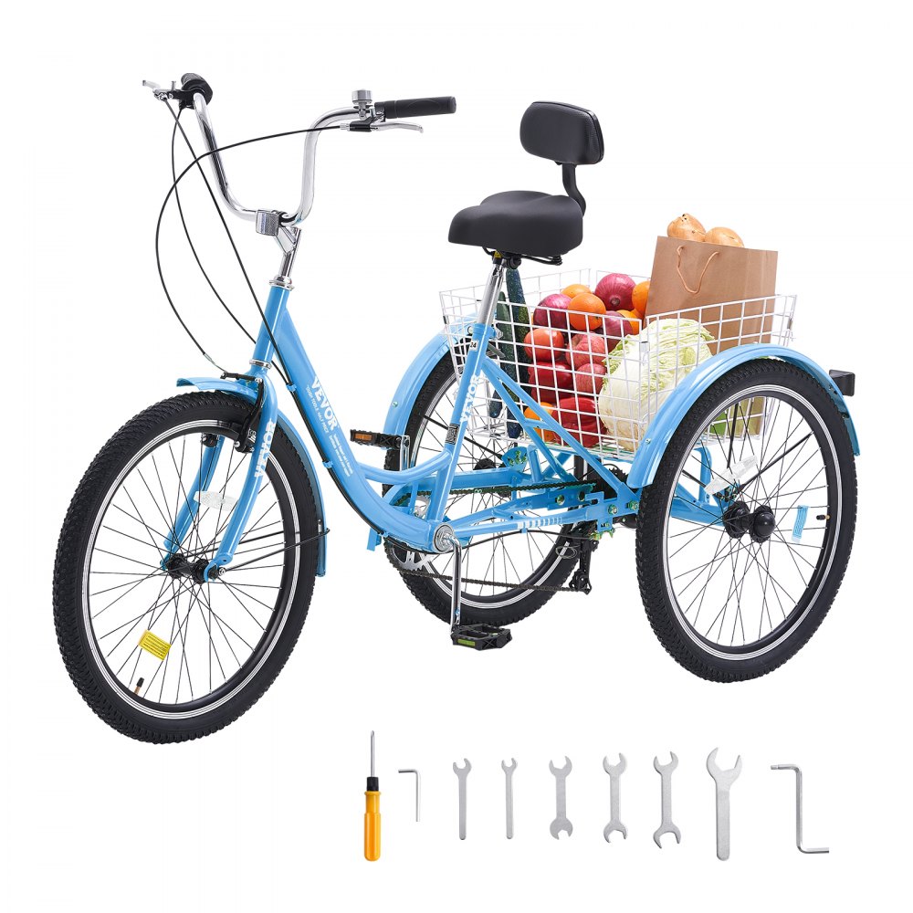 VEVOR Adult Tricycles Bike, 7 Speed Adult Trikes, 20 Inch Three-Wheeled Bicycles, Carbon Steel Cruiser Bike with Basket and Adjustable Seat, Picnic Shopping Tricycles for Seniors, Women, Men (Blue) - FZDKRLSLCTG20OLOYV0