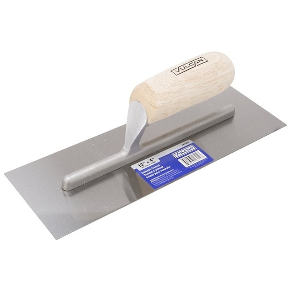 Vulcan Cement Trowel, 12 in L Blade, 4 in W Blade, Right Angle End, Ergonomic Handle, Wood Handle - 16212