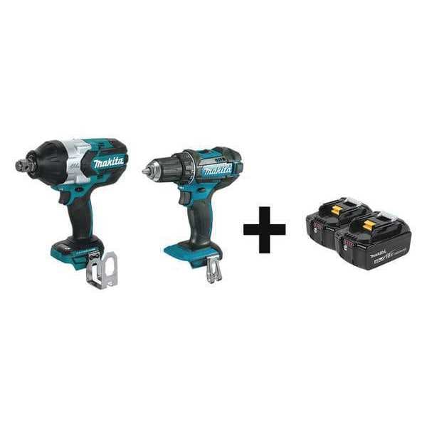 Makita Cordless Combo Kit, 18.0 V, 2 Tools, 2 Batt - XWT07Z, XFD10Z + BL1840B-2