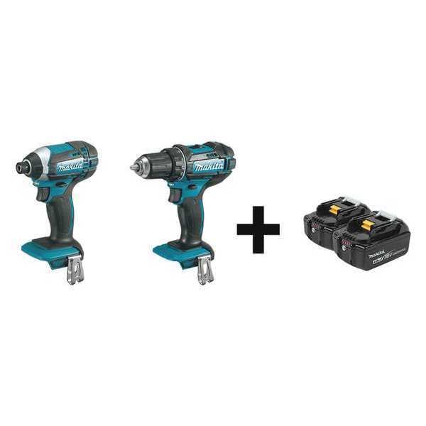 Makita Cordless Combo Kit, 18.0 V, 2 Tools, 2 Batt - XDT11Z, XFD10Z + BL1840B-2