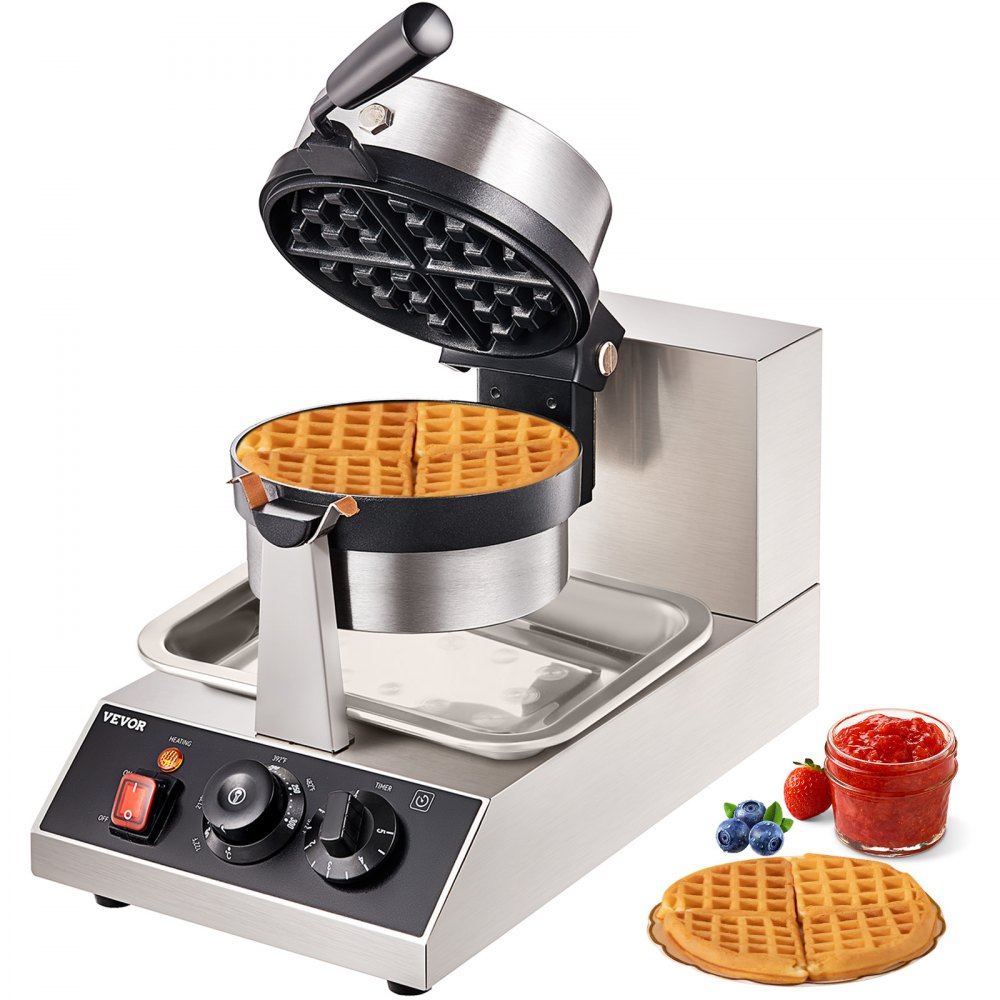 VEVOR Commerical Round Waffle Maker 1300W Rotatable Non-Stick Waffle Iron 120V - YXHFBJHFBFGZ46VD6V1