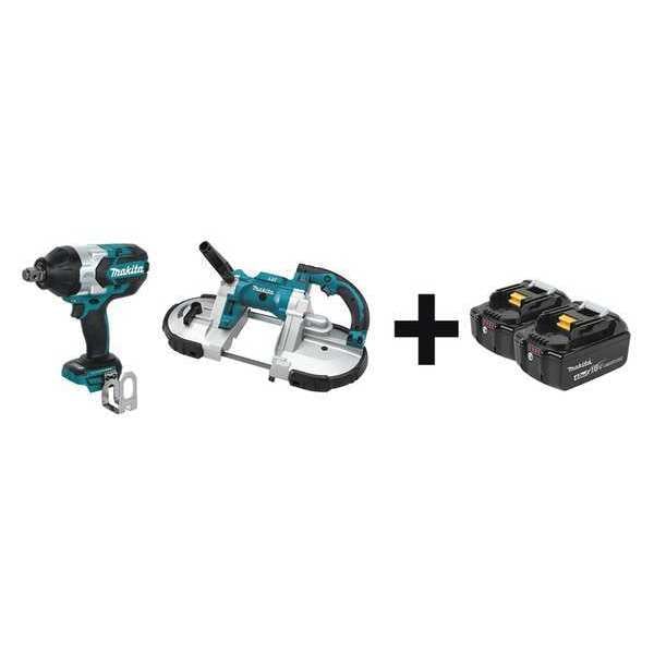 Makita Cordless Combo Kit, 18.0 V, 2 Tools, 2 Batt - XWT07Z, XBP02Z + BL1840B-2
