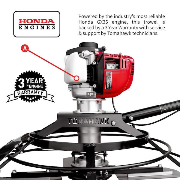 Tomahawk Power 30in Honda Portable Concrete Power Trowel with 18ft Bull Float Handle 1.6HP GX35 Engine - JXPT30H