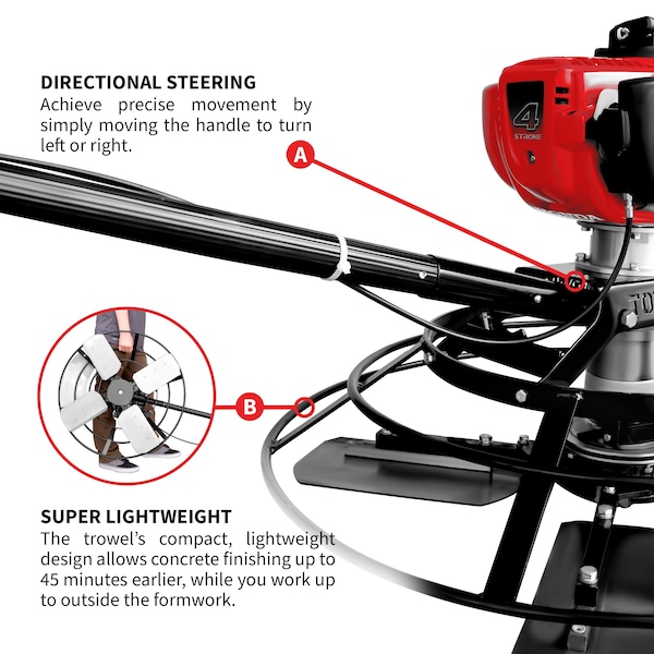 Tomahawk Power 30in Honda Portable Concrete Power Trowel with 18ft Bull Float Handle 1.6HP GX35 Engine - JXPT30H