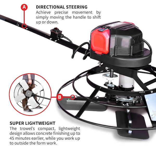 Tomahawk Power 30in Portable Concrete Power Trowel with 36V Battery and 18ft Bull Float Handle - EJXPT30