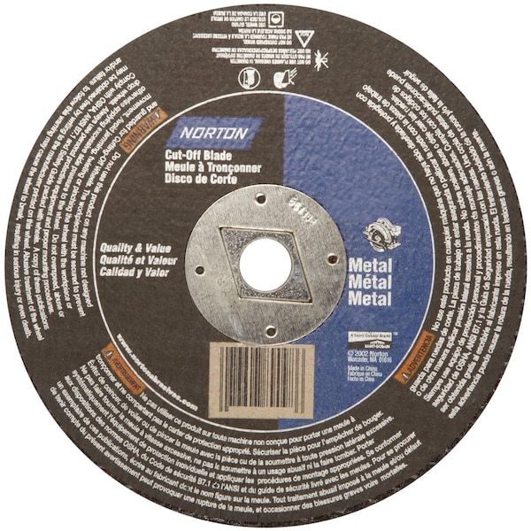 Norton Co Hoja de corte a ángulo recto Tipo 1 Metal-Óxido de aluminio, Tamaño: 4 x .040 x 5/8, RPM Máx: 15280 - 076607-01616