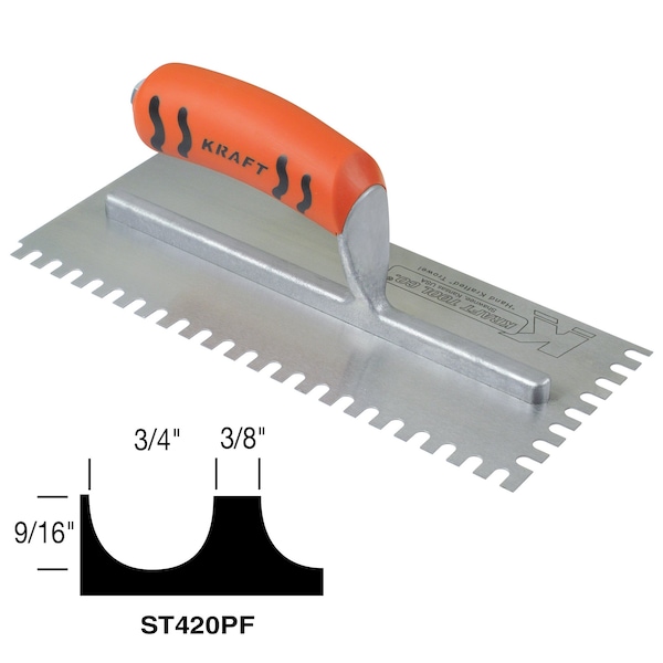 Superior Tile Cutter And Tools U-Notch Trowel, 3/4" x 9/16" x 3/8 - ST420PF