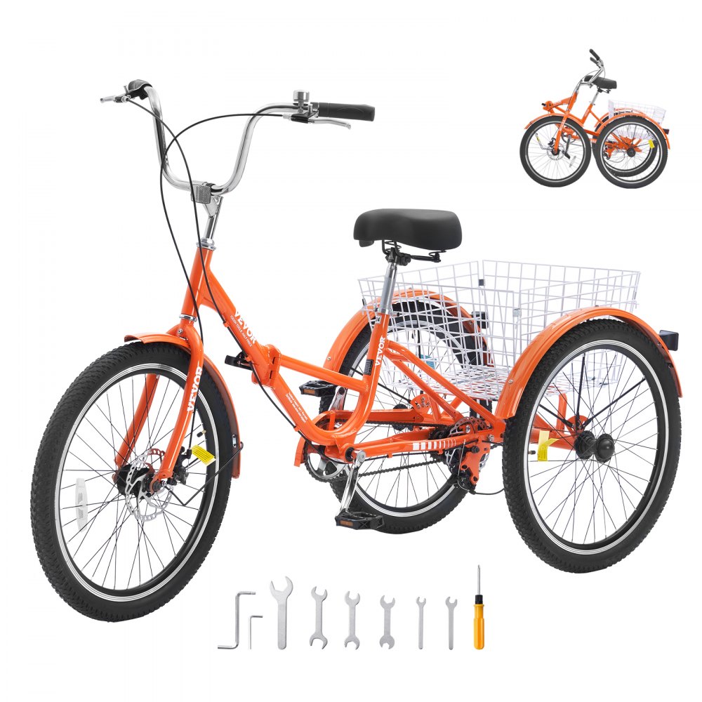 VEVOR Folding Adult Tricycle, 20-Inch Adult Folding Trikes, Lightweight Aluminum Alloy 3 Wheel Cruiser Bike with Large Rear Basket, Shopping Picnic Foldable Tricycles for Adults, Women, Men, Seniors - ZDKRLSLCW20CRRGWWV0