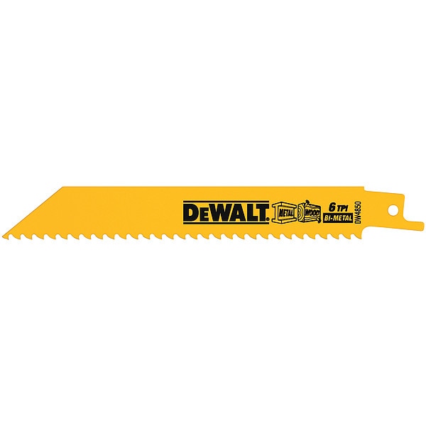 Dewalt 6" 6 TPI Straight Back Bi-Metal Reciprocating Saw Blade, Fast Wood Cutting (5 pack) - DW4850