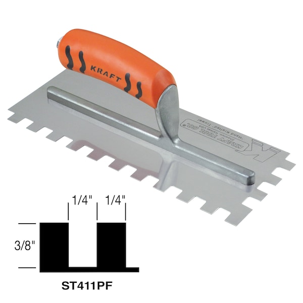 Superior Tile Cutter And Tools Square-Notch Trowel, 1/4" x 3/8" x 1/4 - ST416PF