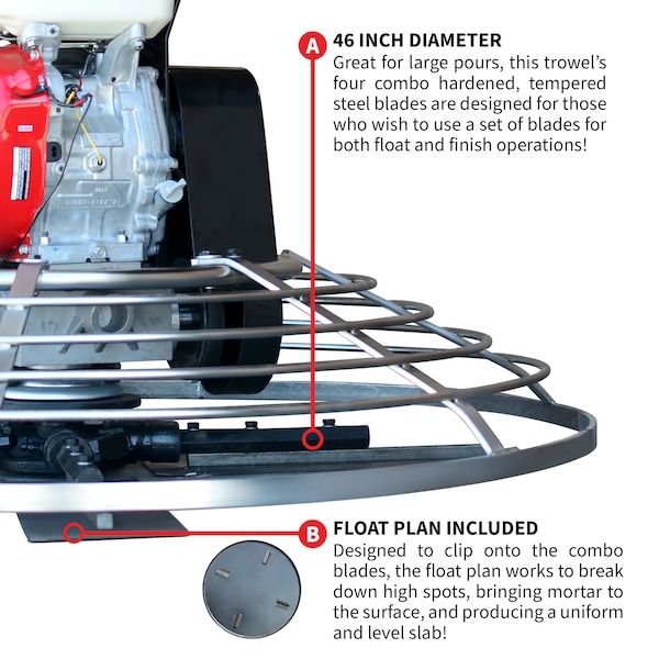Tomahawk Power Concrete Power Trowel 13HP  Honda Combo Blades Float Pan Tool 46" - TPT46H-390