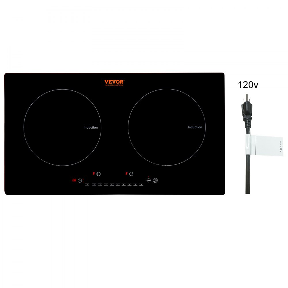 VEVOR Electric Cooktop, 2 Burners, 24'' Induction Stove Top, Built-in Magnetic Cooktop 1800W, 9 Heating Level Multifunctional Burner, LED Touch Screen w/ Child Lock & Over-Temperature Protection - QRSDC2241800WZNB3V1