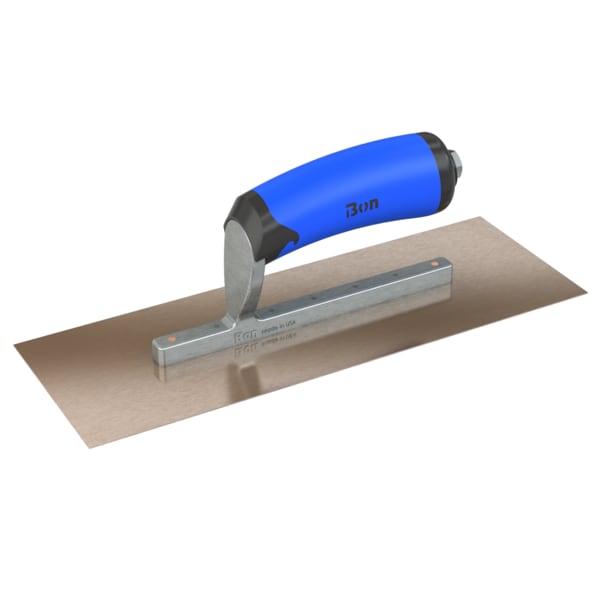 Steel City Trowels By Bon Finish Trowel, Sqr, Golden Stainless, 11.5X4, Comfort Grip, Short Shank - 67-137