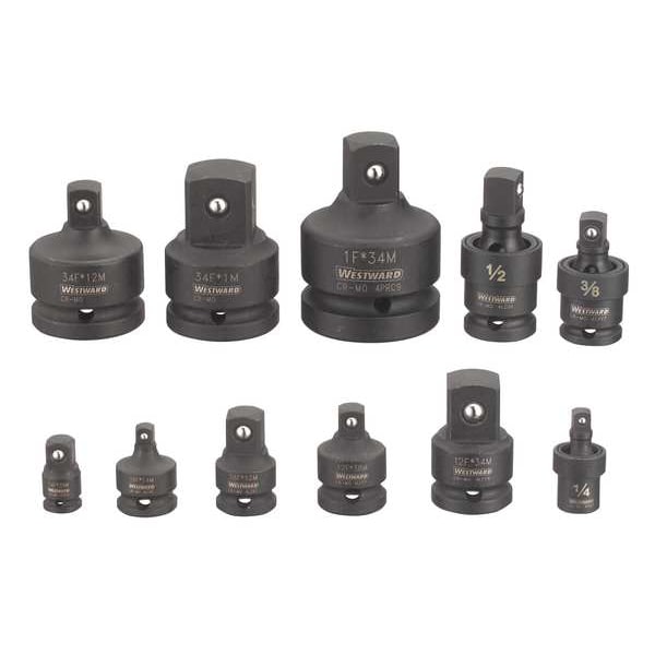 Westward Impact Socket Adapter Set, 1/4 in, 3/8 in, 1/2 in, 3/4 in, 1 in Input Drive Size, Black Oxide - 45KG87
