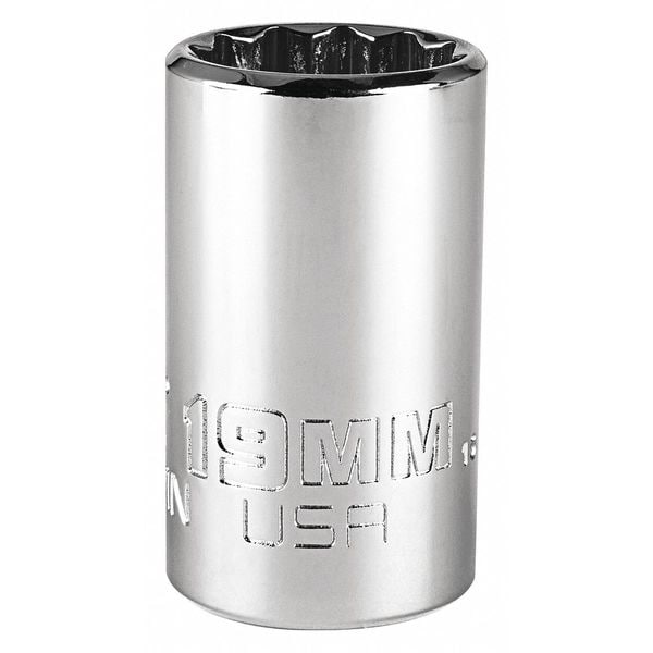 Proto 3/8 in Drive, Triple Square Metric Socket, 12 Points, Steel, Chrome, 19 mm - J5219MN