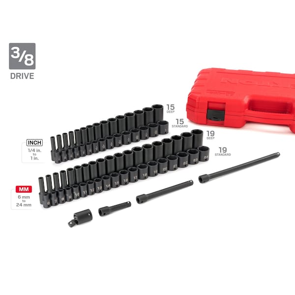 Tekton 1/4", 3/8", 1/2" Drive Impact Socket Set, SAE, Metric, 220 pcs - SID99403