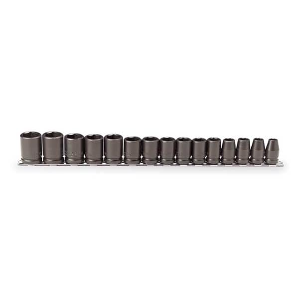 Proto 1/2" Drive Impact Socket Set, Metric, 15pcs, Impct Skt St, Steel, Blk Oxd, 10 to 24 mm - J74204