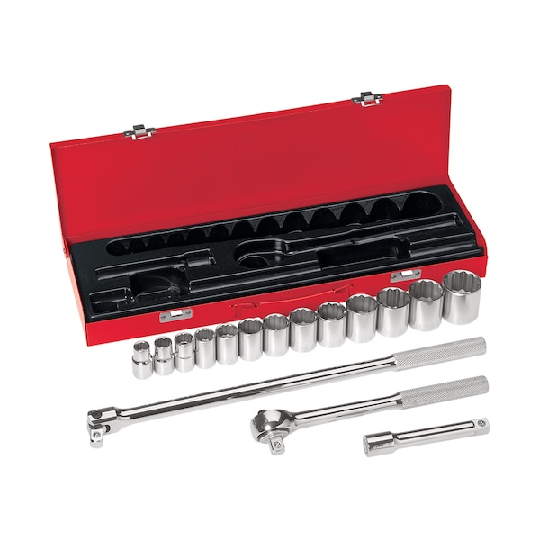 Klein Tools 1/2" Drive Socket Wrench SAE 16 Pieces 7/16 in to 1 1/4 in , Chrome - 65512