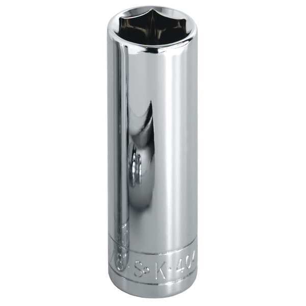 Sk Professional Tools 1/2 in Drive, 7/16" SAE Socket, 6 Points, Steel, Chrome, 7/16 in - 41814