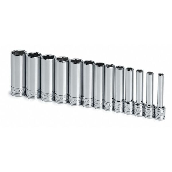 Sk Professional Tools 1/4" Drive Socket Set Metric 13 Pieces 4 mm to 15 mm , Chrome, Skt St, Chrm, 10-32 mm, 12Pt - 1312