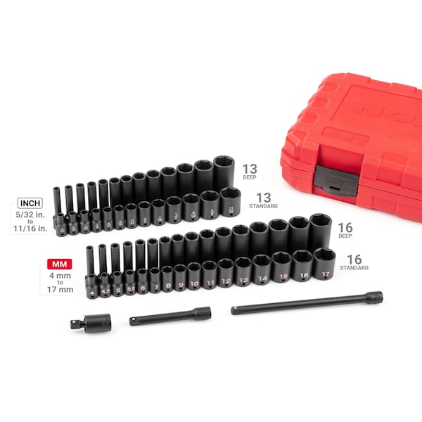 Tekton 1/4'' Drive 6-Point Impact Socket Set with Case, 61-Piece, 5/32-11/16'', 4-17 mm - SID90403