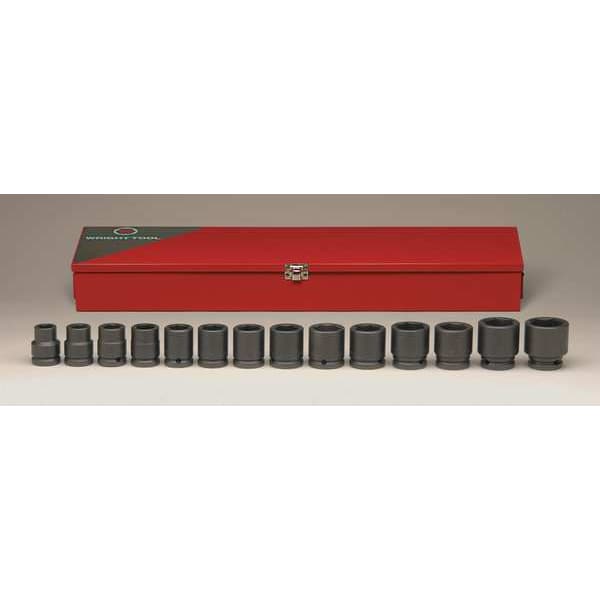 Wright Tool 3/4" Drive Impact Socket Set, SAE, 14pcs, Impct Skt St, Steel, Blk Oxd, 3/4- 1 5/8 in - 610