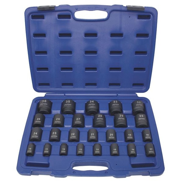 Westward 1/2" Drive Impact Socket Set, Metric, 26pcs, Impct Skt St, Steel, Blk Oxd, 10 to 36 mm - 4PRG6