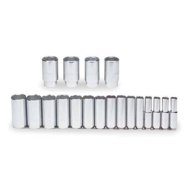 Proto 1/2" Drive Socket Set, SAE, 19pcs, Skt St, Chrm, 5/16-7/8 in, 6Pt - J54101
