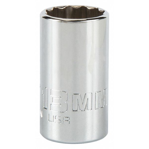 Proto 1/4 in Drive, Triple Square Metric Socket, 12 Points, Steel, Chrome, 13 mm - J4713MN