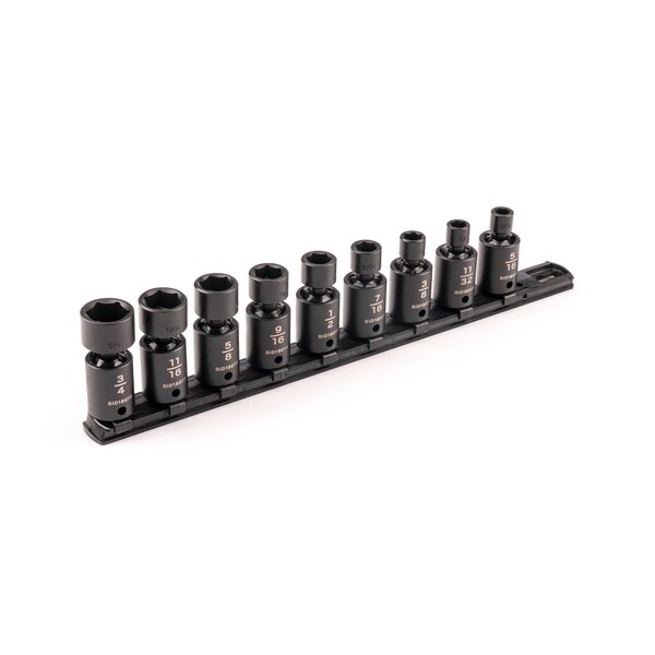 Tekton 3/8 Inch Drive 6-Point Universal Joint Impact Socket Set with Rail, 9-Piece 5/16-3/4 in. - SID97100