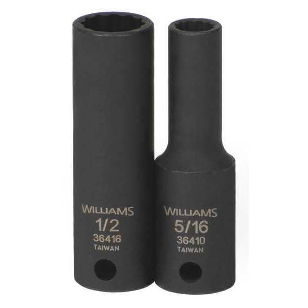 Williams 3/8" Drive Impact Socket Black Industrial, Deep 3/8" D 9/16", 12Pt - 36418