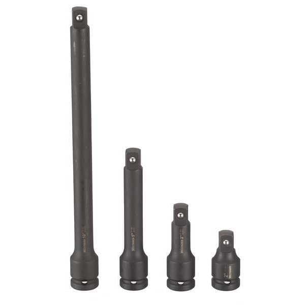 Westward 1/2" Drive Impact Socket Extension Set, SAE, 4 pcs, Black Oxide, 2 in, 3 in, 5 in, 10 in L - 45KG89