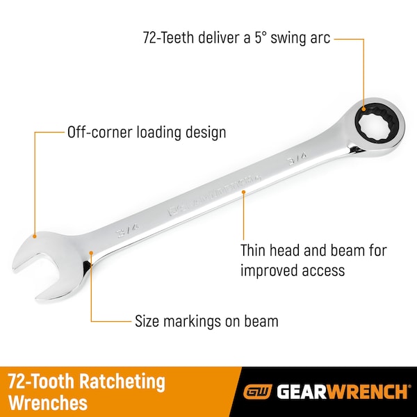 Gearwrench 13 Piece 72-Tooth 12 Point Ratcheting Combination SAE Wrench Set - 9312