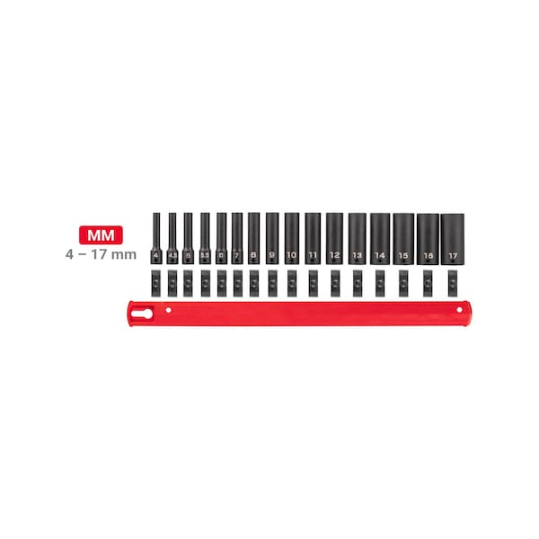 Tekton 1/4'' Drive Deep 6-Point Impact Socket Set with Rail, 16-Piece, 4-17 mm - SID90103