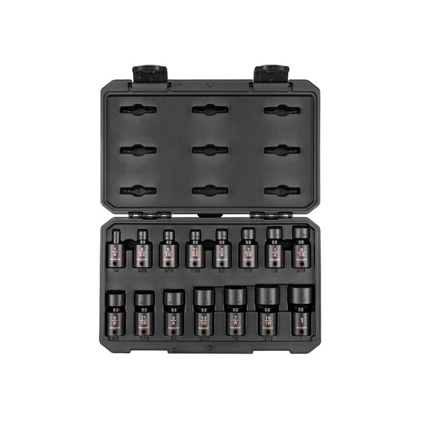 Tekton 3/8 Inch Drive 6-Point Universal Joint Impact Socket Set, 15-Piece 1/4-1 in. - SID97301