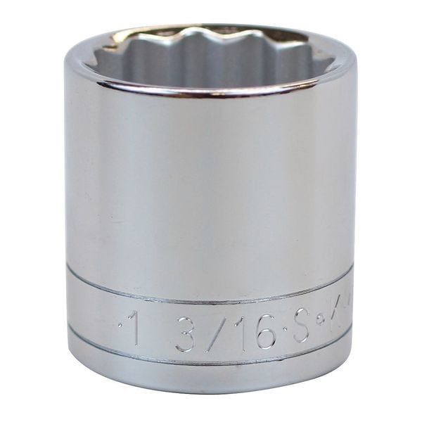 Sk Professional Tools 1/2 in Drive, 1-3/16" SAE, Socket, 12 Points, Steel, Chrome, 1 3/16 in - 40138