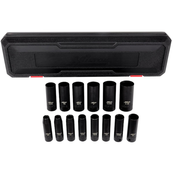 Milton 1/2 in. Drive Deep 6-Point Impact Socket Set, 3/8 in.- 1-1/8 in. SAE, Black Oxide Finish 14-Piece - 1300-SS-04