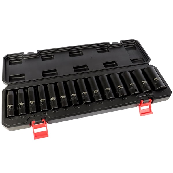 Milton 1/2 in. Drive Deep 6-Point Impact Socket Set, 3/8 in.- 1-1/8 in. SAE, Black Oxide Finish 14-Piece - 1300-SS-04