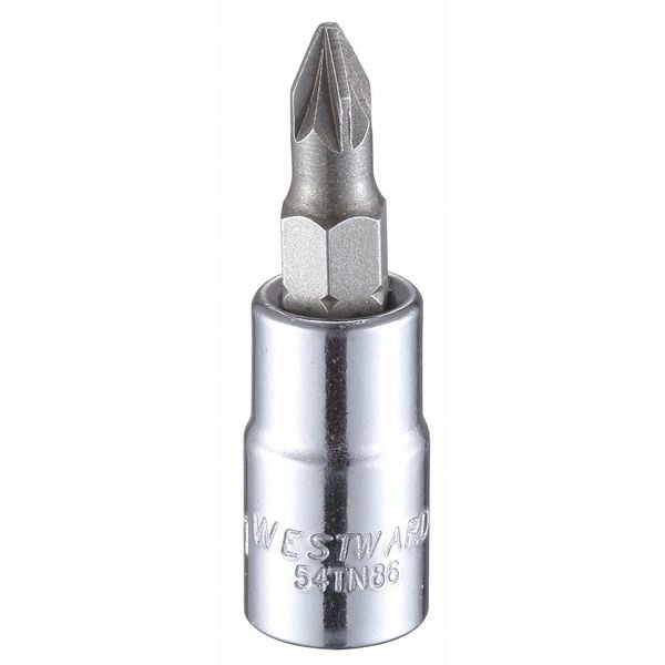 Westward 1/4 in Drive Pozidriv(R) Socket Bit SAE #1 Tip, 1 1/2 in L - 54TN86