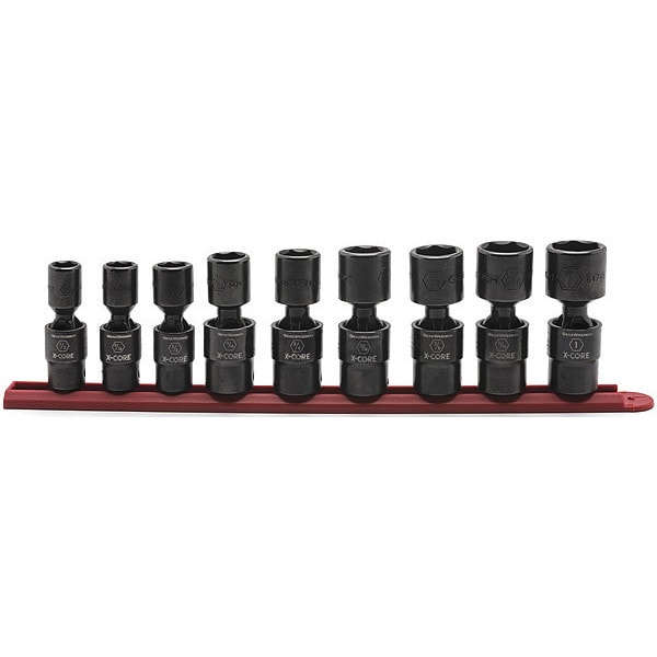 Gearwrench 9 Piece 1/2" Drive 6 Point Standard X-Core Pinless Universal Impact SAE Socket Set - 84978