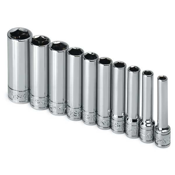 Sk Professional Tools 1/4" Drive Socket Set SAE 10 Pieces 3/16 in to 9/16 in , Chrome, Socket Set, 1/4 in, SAE, 6-Point - 4911