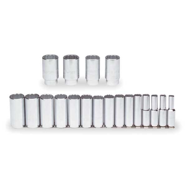 Proto 1/2" Drive Socket Set, SAE, 19pcs, Skt St, Chrm, 7-19 mm, 12Pt - J54105